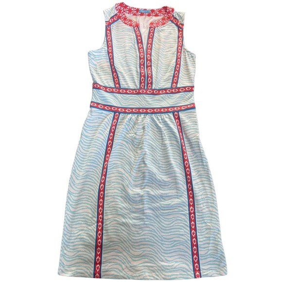 J. McLaughlin Dress Size Sm Lola Blue Zebra Coral Accent Sleeveless Short Sheath - Picture 1 of 9